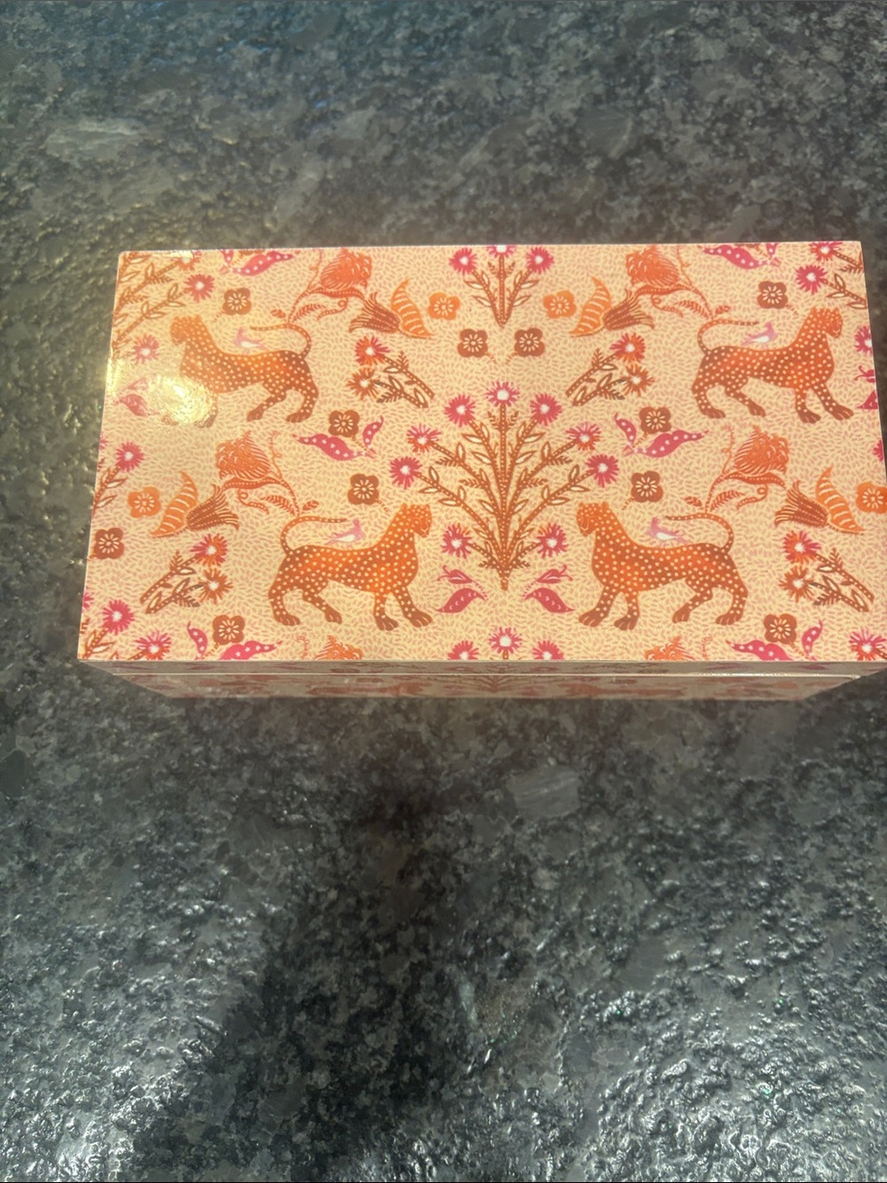 Anthropologie Pink and Orange Patterned Decorative Box